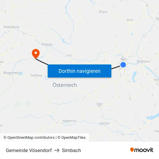 Gemeinde Vösendorf to Simbach map