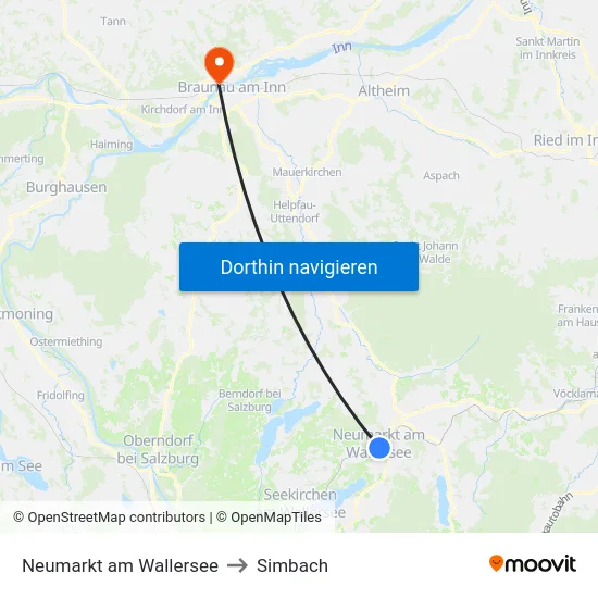 Neumarkt am Wallersee to Simbach map