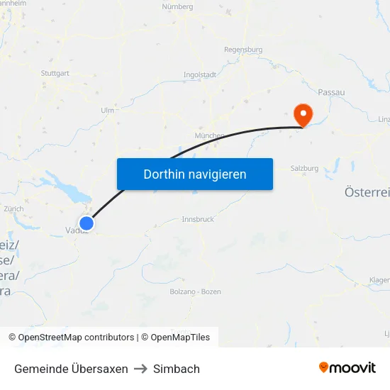 Gemeinde Übersaxen to Simbach map