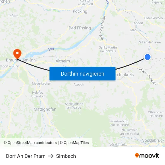 Dorf An Der Pram to Simbach map