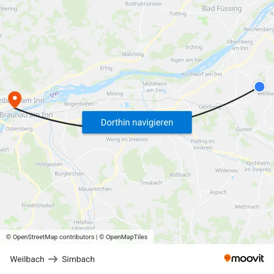 Weilbach to Simbach map