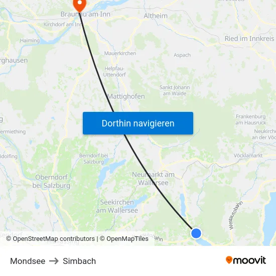Mondsee to Simbach map