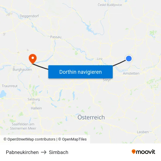 Pabneukirchen to Simbach map