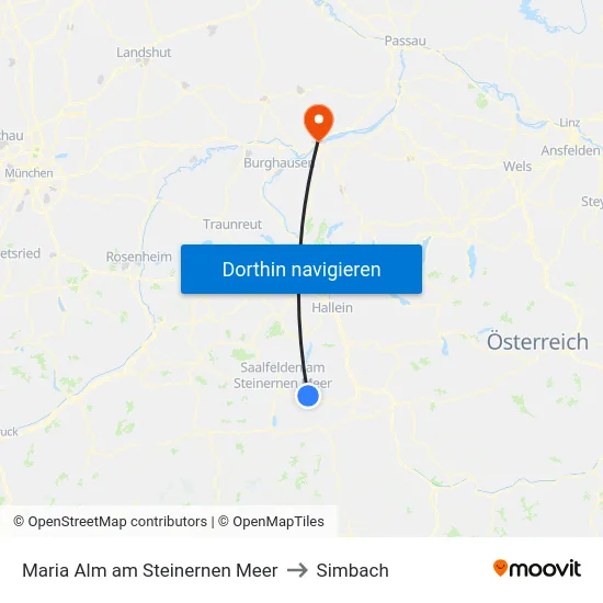 Maria Alm am Steinernen Meer to Simbach map