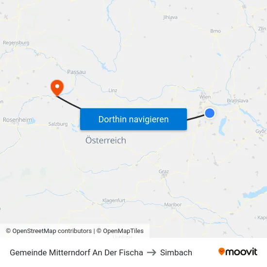 Gemeinde Mitterndorf An Der Fischa to Simbach map