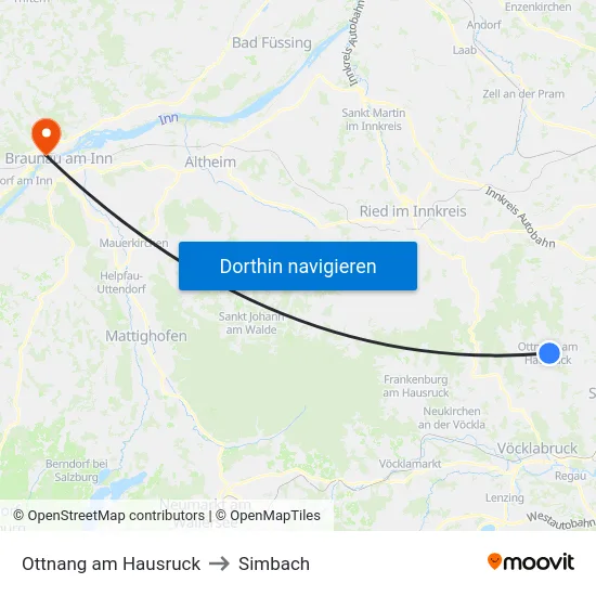 Ottnang am Hausruck to Simbach map