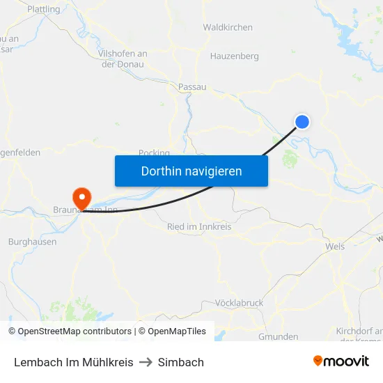 Lembach Im Mühlkreis to Simbach map