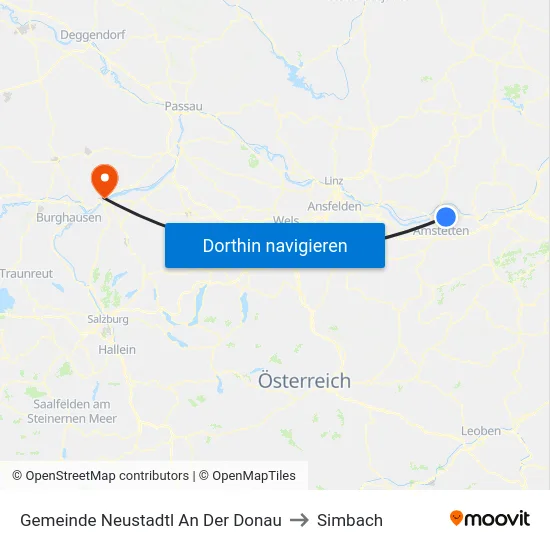 Gemeinde Neustadtl An Der Donau to Simbach map