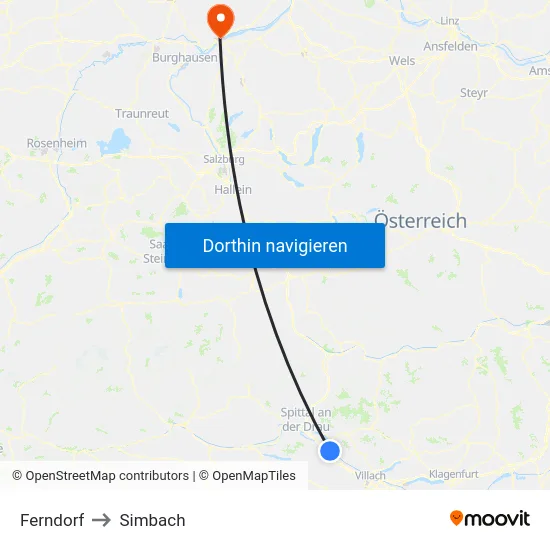 Ferndorf to Simbach map