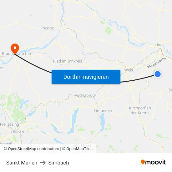 Sankt Marien to Simbach map