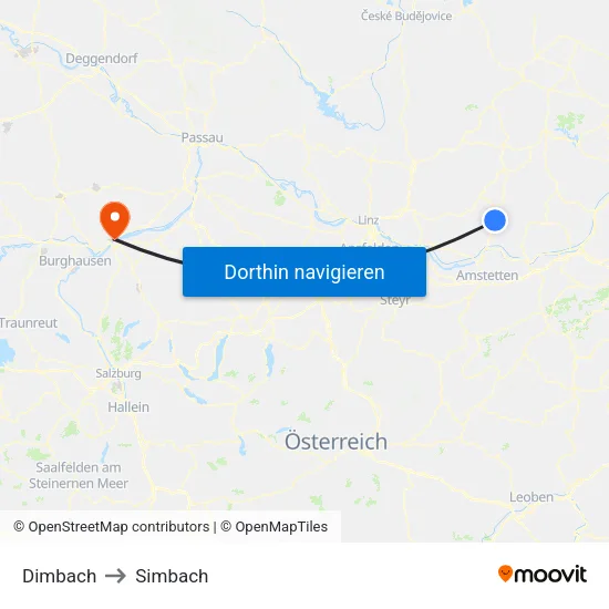 Dimbach to Simbach map