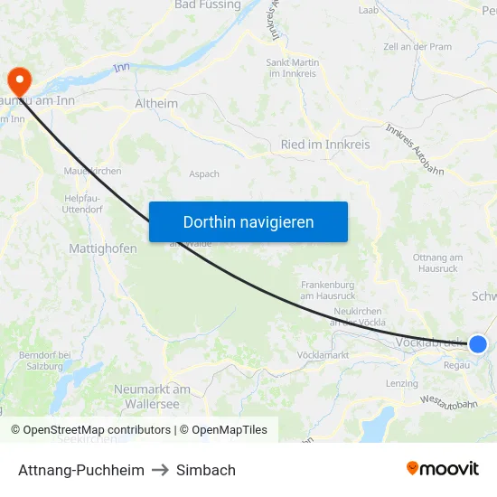 Attnang-Puchheim to Simbach map