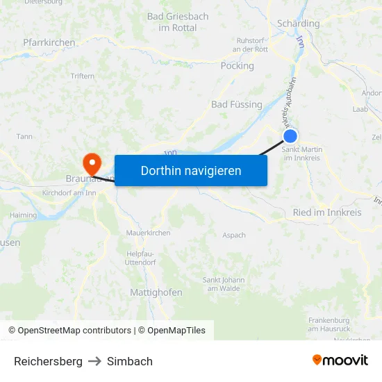 Reichersberg to Simbach map