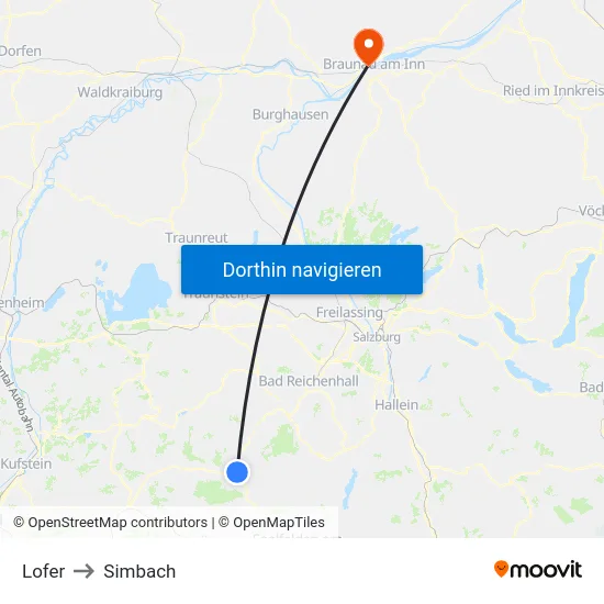 Lofer to Simbach map
