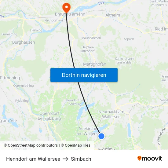 Henndorf am Wallersee to Simbach map