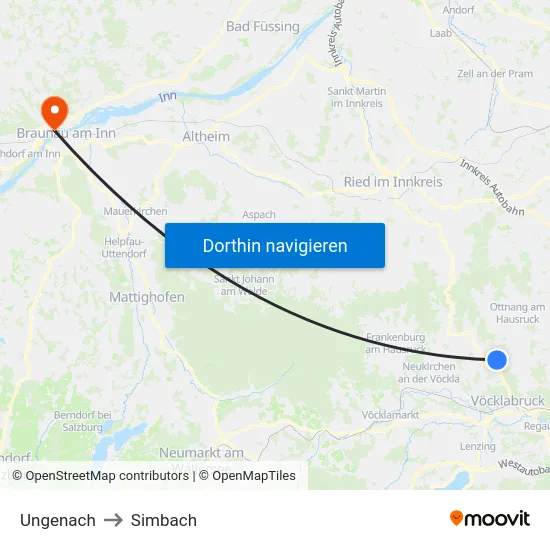Ungenach to Simbach map