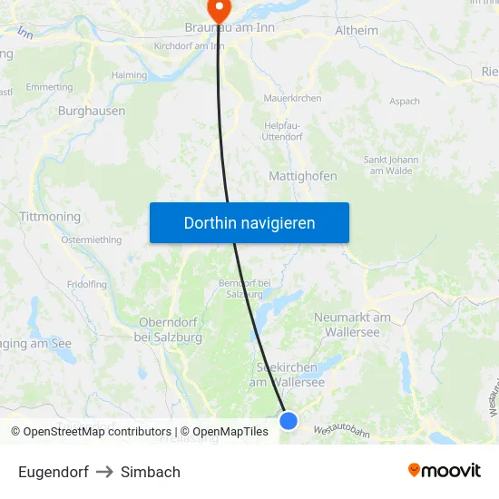 Eugendorf to Simbach map