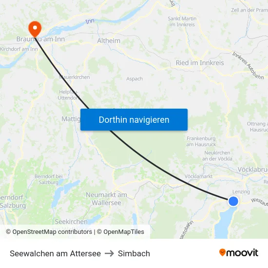 Seewalchen am Attersee to Simbach map