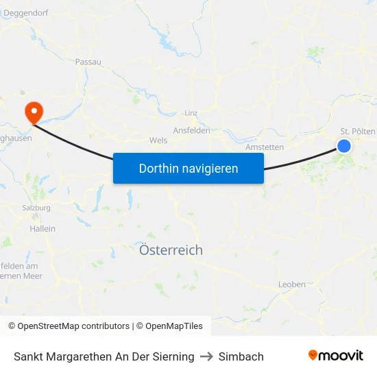Sankt Margarethen An Der Sierning to Simbach map