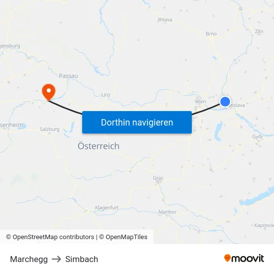 Marchegg to Simbach map