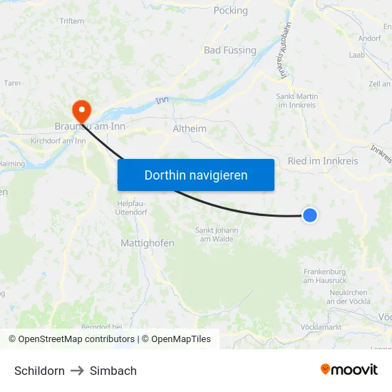 Schildorn to Simbach map