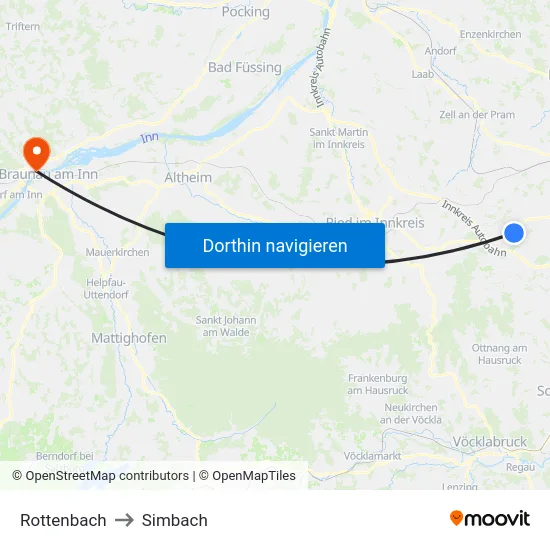 Rottenbach to Simbach map