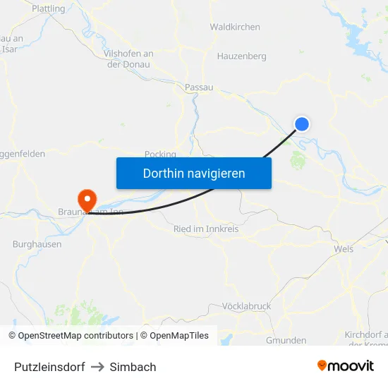Putzleinsdorf to Simbach map