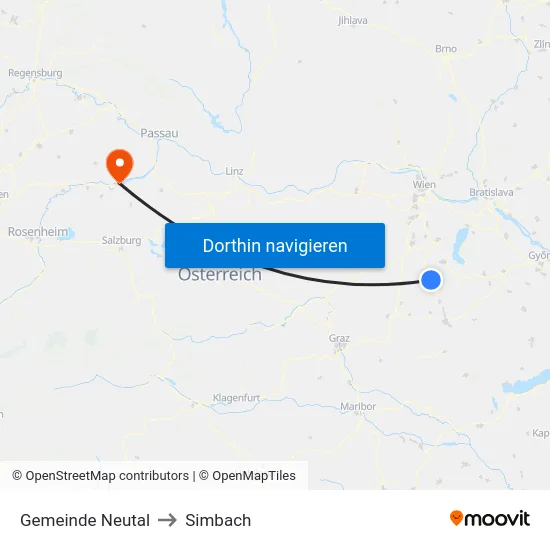Gemeinde Neutal to Simbach map