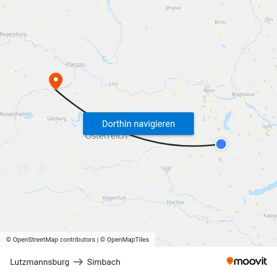 Lutzmannsburg to Simbach map