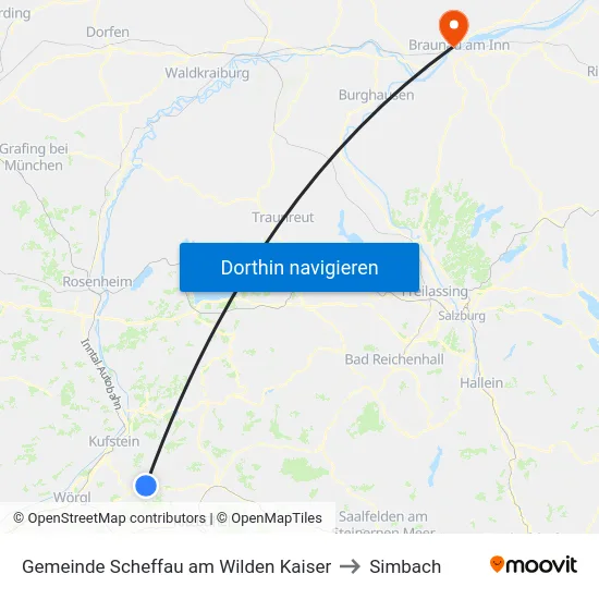 Gemeinde Scheffau am Wilden Kaiser to Simbach map