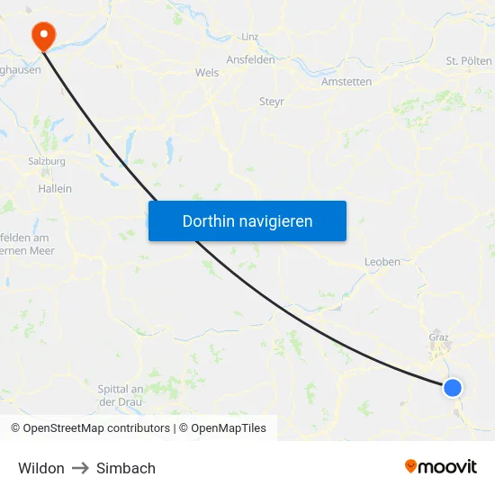 Wildon to Simbach map