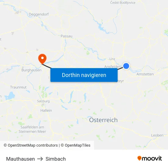 Mauthausen to Simbach map