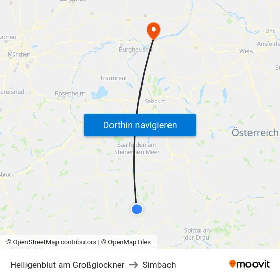 Heiligenblut am Großglockner to Simbach map