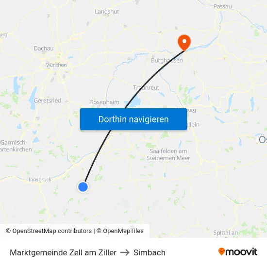 Marktgemeinde Zell am Ziller to Simbach map