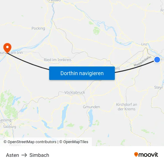 Asten to Simbach map