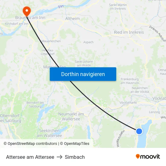 Attersee am Attersee to Simbach map