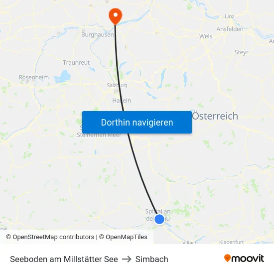 Seeboden am Millstätter See to Simbach map