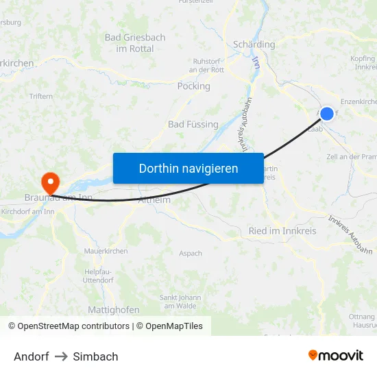 Andorf to Simbach map