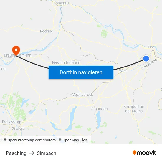 Pasching to Simbach map