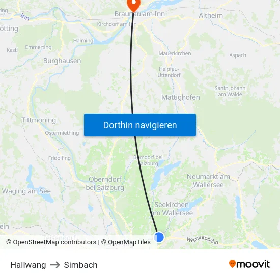 Hallwang to Simbach map