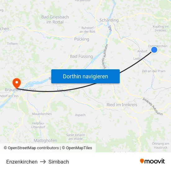 Enzenkirchen to Simbach map