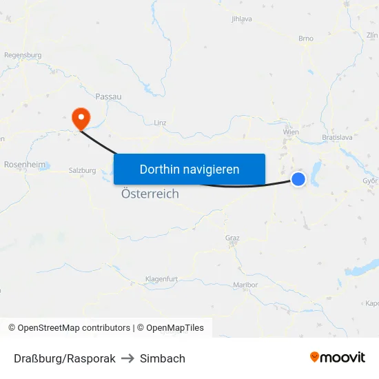 Draßburg/Rasporak to Simbach map