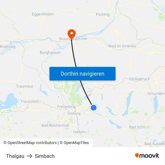 Thalgau to Simbach map