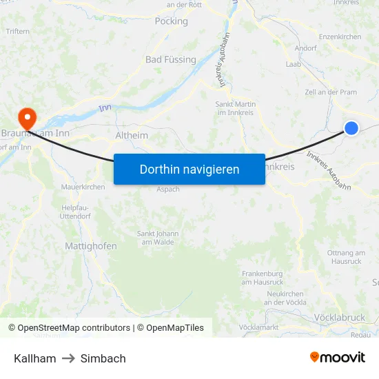 Kallham to Simbach map