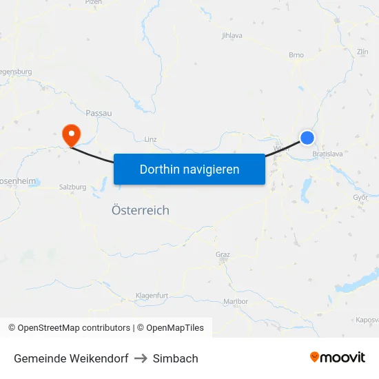 Gemeinde Weikendorf to Simbach map