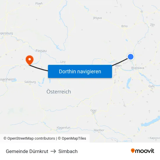Gemeinde Dürnkrut to Simbach map