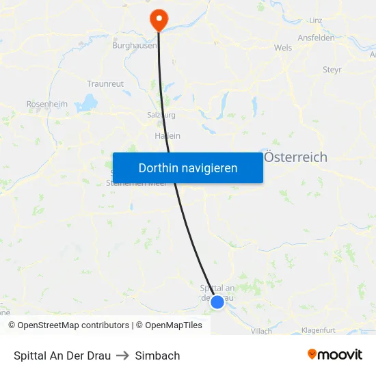 Spittal An Der Drau to Simbach map