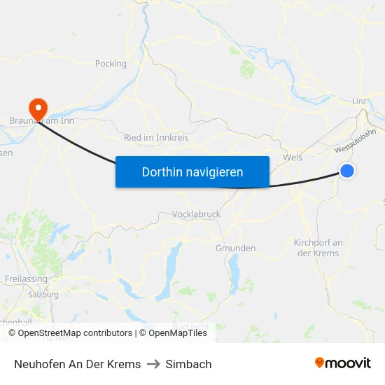 Neuhofen An Der Krems to Simbach map