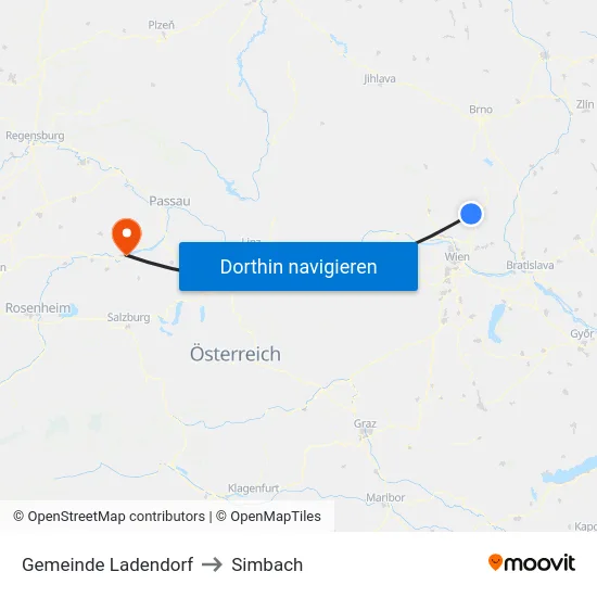 Gemeinde Ladendorf to Simbach map