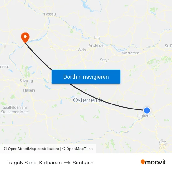 Tragöß-Sankt Katharein to Simbach map